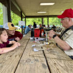 Stan having a blast tying the perfect fly with this young angler.